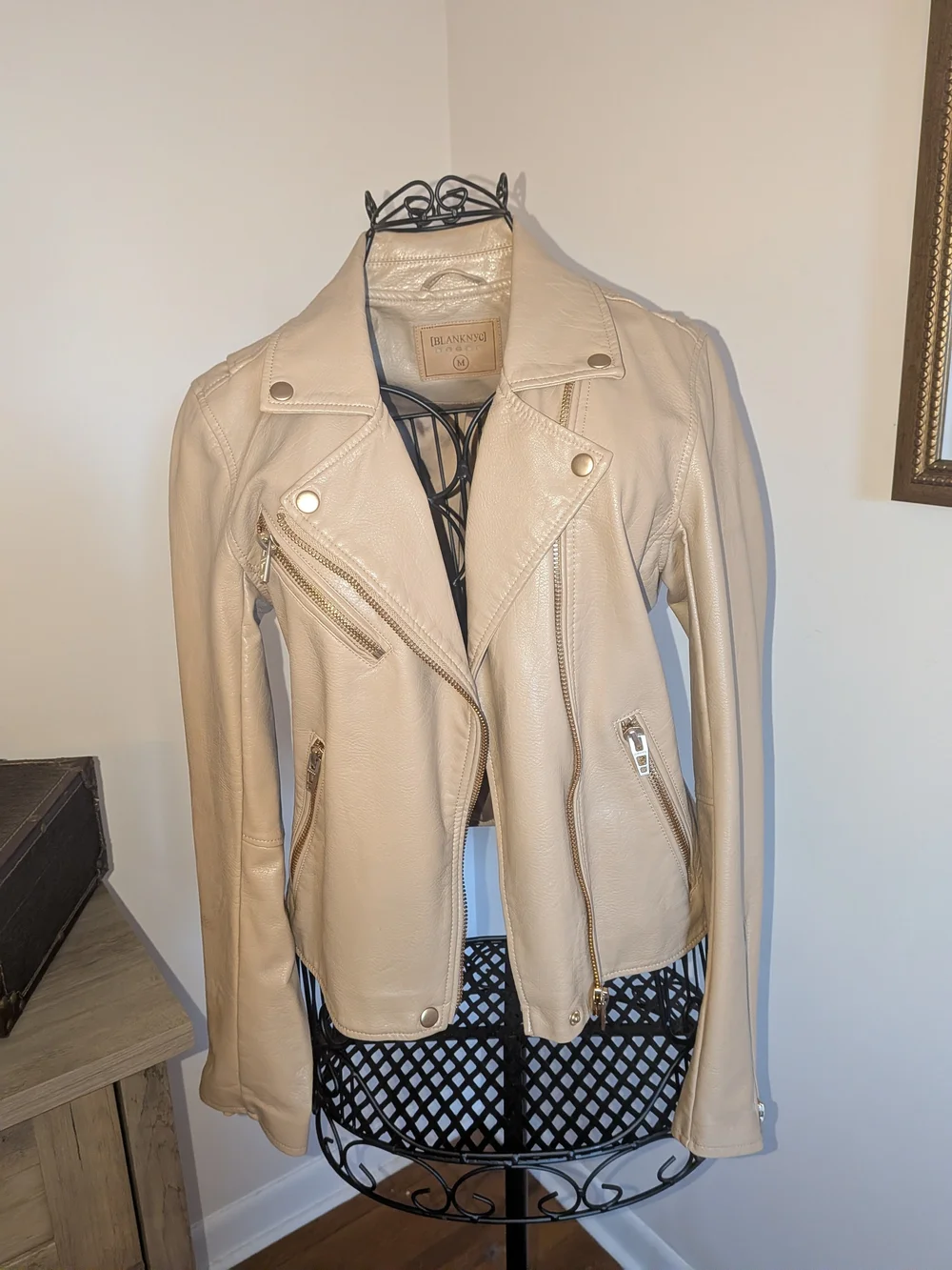 Blank NYC Women's Cream Moto Leather Jacket